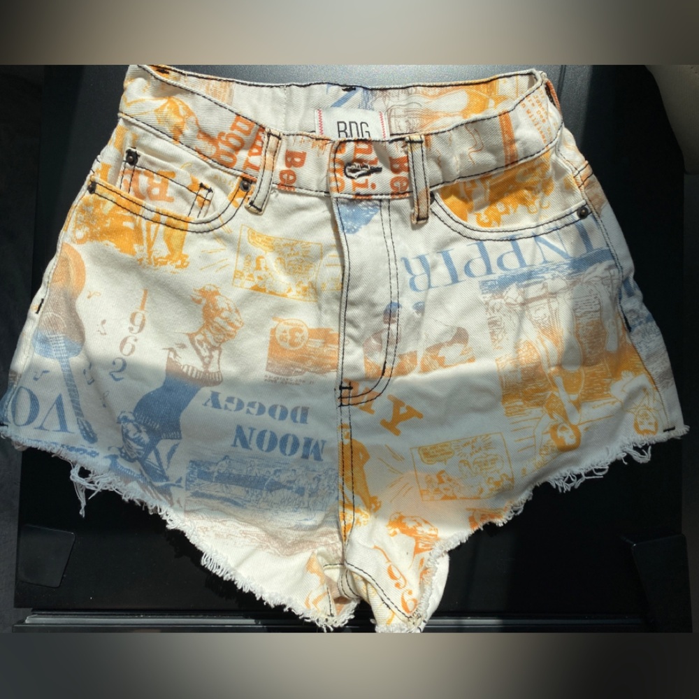 Urban Outfitters New Paper Print Denim Shorts